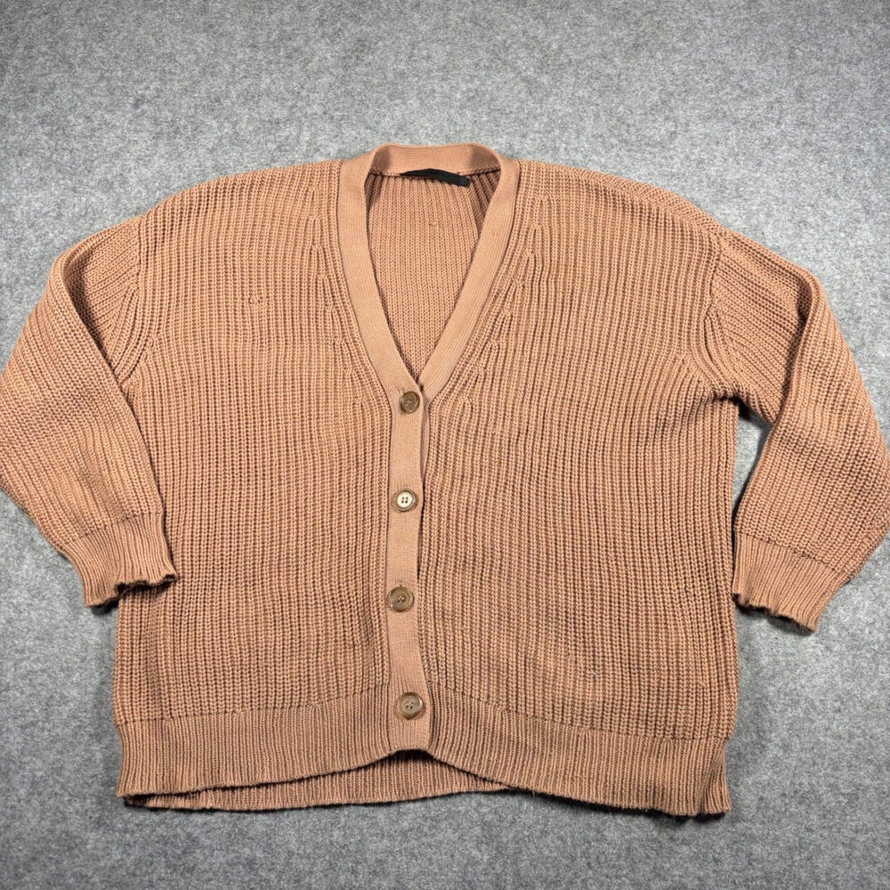 Jenni Kayne Cardigan Tan Camel Chunky Rib‎ Knit Cotton Blend XXS